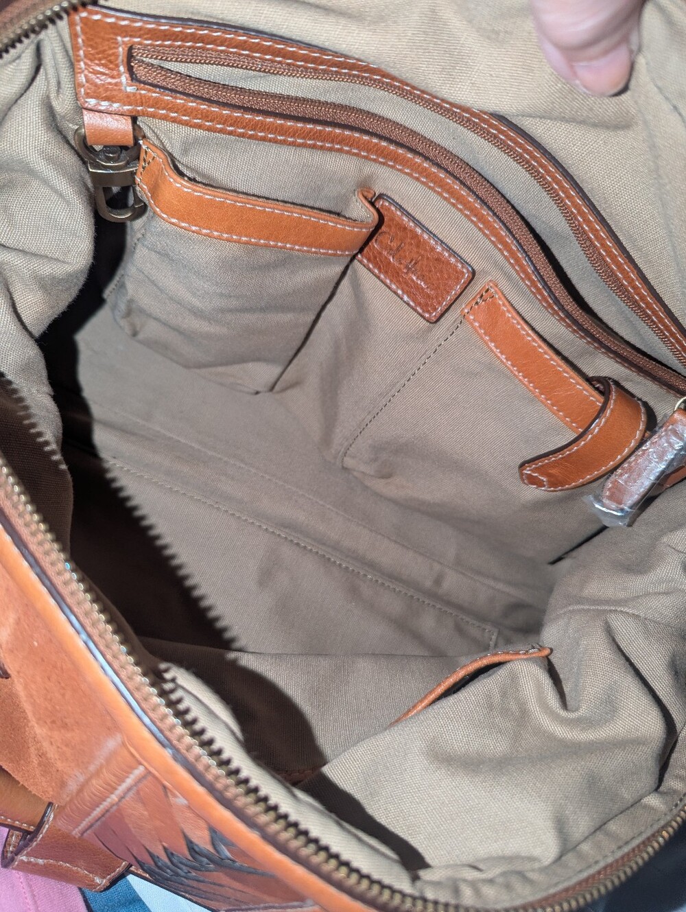 Cole Haan Cognac Brown Suede With Leather Woven Accent Duffle Bag - Picture 13 of 14